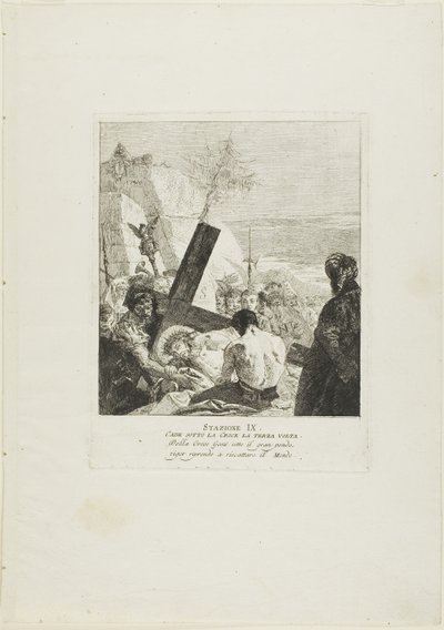 Cristo cade sotto la croce per la terza volta, tavola 9 della Via Crucis da Giovanni Domenico Tiepolo