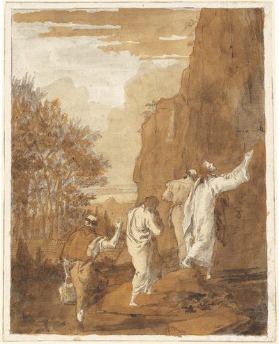 Cristo conduce Pietro, Giacomo e Giovanni sul monte alto per la Trasfigurazione da Giovanni Domenico Tiepolo