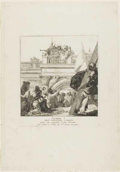 Cristo è condannato a morte, prima pagina della Via Crucis da Giovanni Domenico Tiepolo