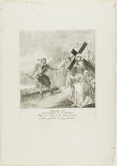 Il volto di Cristo viene asciugato da Santa Veronica, sesta tavola della Via Crucis da Giovanni Domenico Tiepolo
