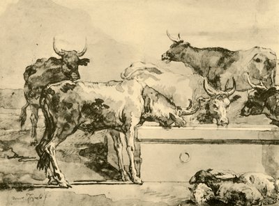 Mucche che si abbeverano, metà-fine XVIII secolo, 1928 da Giovanni Domenico Tiepolo