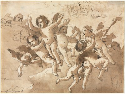 Cupido tra le nuvole con cherubini assistenti da Giovanni Domenico Tiepolo