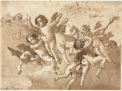 Cupido tra le nuvole con cherubini assistenti, 1757 o dopo da Giovanni Domenico Tiepolo