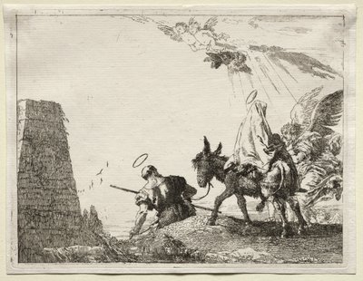 Fuga in Egitto: La Sacra Famiglia Passa Vicino a una Piramide da Giovanni Domenico Tiepolo