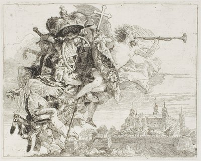 Frontespizio: Le armi di Carl Philipp von Greiffenklau portate in alto da un angelo, da La fuga in Egitto da Giovanni Domenico Tiepolo