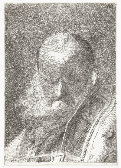 Religioso con testa calva in casula da Giovanni Domenico Tiepolo