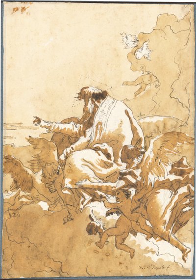 Dio Padre seduto tra le nuvole circondato da angeli e putti da Giovanni Domenico Tiepolo