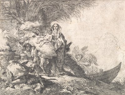 Giuseppe adora il Bambino Gesù vicino a un altare fumante, dalla Fuga in Egitto, 1752 da Giovanni Domenico Tiepolo