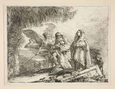 Giuseppe che porta Gesù tra le braccia, dalla serie Idee pittoresche sopra la fuga in Egitto da Giovanni Domenico Tiepolo