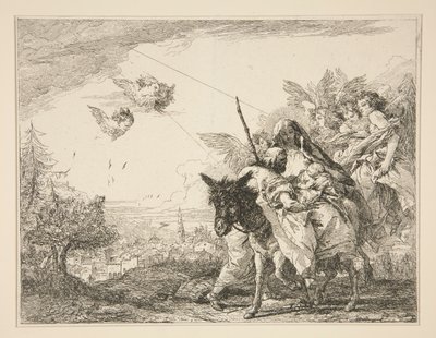 Giuseppe contempla il Bambino Gesù, dalla serie Idee pittoresche sopra la fuga in Egitto da Giovanni Domenico Tiepolo