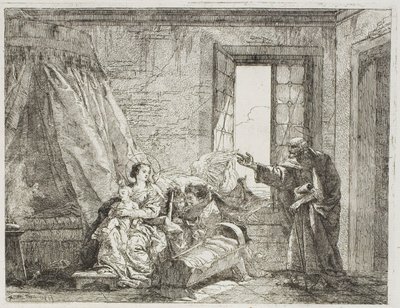 Giuseppe dice a Maria della loro prossima partenza, tavola quattro da La fuga in Egitto da Giovanni Domenico Tiepolo