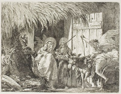 Giuseppe e Maria in cerca di rifugio, tavola cinque da La fuga in Egitto da Giovanni Domenico Tiepolo