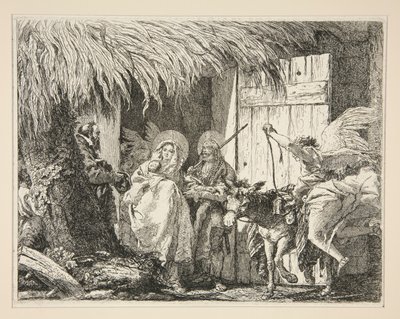 Giuseppe e Maria davanti a una casa, dalla serie Idee pittoresche sopra la fuga in Egitto da Giovanni Domenico Tiepolo