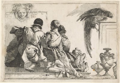 Pagine inginocchiate, una maschera e un pappagallo da Giovanni Domenico Tiepolo