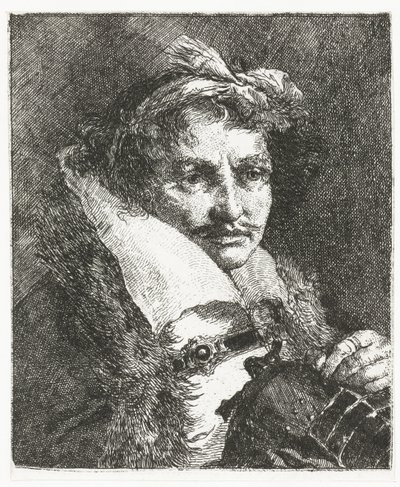 Uomo con baffi e elmo da Giovanni Domenico Tiepolo
