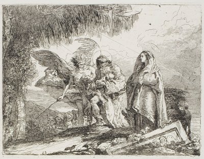 Maria e Giuseppe, con il Bambino, sono Scortati da un Angelo, tavola dodici da La Fuga in Egitto da Giovanni Domenico Tiepolo