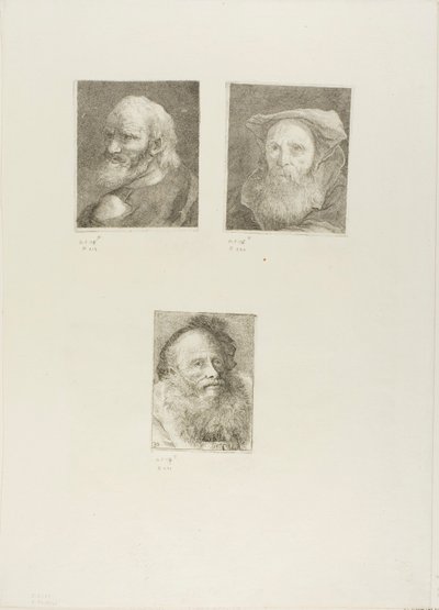 Vecchio con barba, Vecchio barbuto con cappello, Vecchio con berretto decorativo da Giovanni Domenico Tiepolo