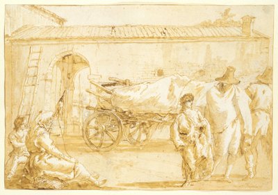 Contadini con un carro agricolo da Giovanni Domenico Tiepolo