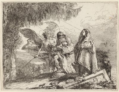 La fuga, Sacra Famiglia che cammina con un angelo da Giovanni Domenico Tiepolo