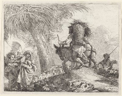 La Fuga, Giuseppe a Destra e Maria e Angelo a Sinistra da Giovanni Domenico Tiepolo