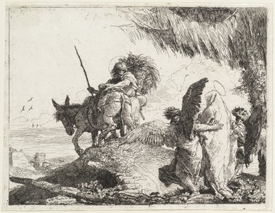 La fuga, con Madonna a destra sostenuta dagli angeli da Giovanni Domenico Tiepolo
