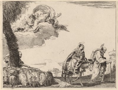 La fuga con la Sacra Famiglia a destra da Giovanni Domenico Tiepolo