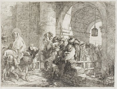 La Sacra Famiglia arriva a una porta della città, tavola 27 da La fuga in Egitto da Giovanni Domenico Tiepolo