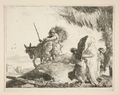 La Sacra Famiglia tra Due Angeli, dalla serie Idee pittoresche sopra la fuga in Egitto da Giovanni Domenico Tiepolo