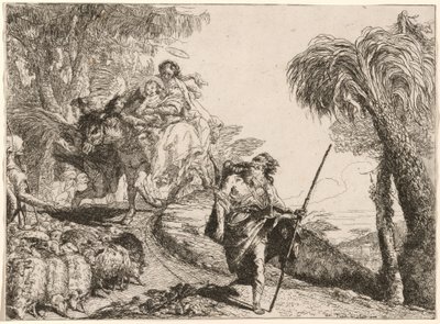La Sacra Famiglia scende un sentiero vicino ai pastori da Giovanni Domenico Tiepolo