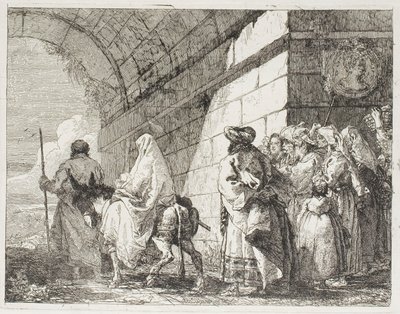 La Sacra Famiglia che lascia una porta della città, tavola sette da La fuga in Egitto da Giovanni Domenico Tiepolo