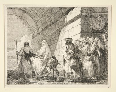 La Sacra Famiglia passa sotto un arco, uscendo da una porta della città, dalla serie Idee pittoresche sopra la fuga in Egitto da Giovanni Domenico Tiepolo