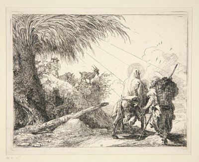 La Sacra Famiglia su un sentiero roccioso, dalla serie Idee pittoresche sulla fuga in Egitto da Giovanni Domenico Tiepolo