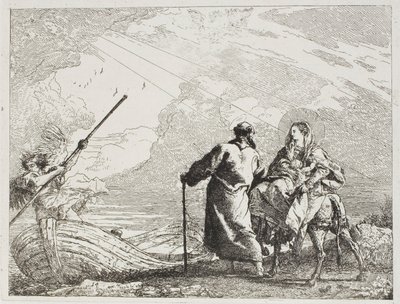 La Sacra Famiglia sulla riva di un fiume, tavola quattordici da La fuga in Egitto da Giovanni Domenico Tiepolo