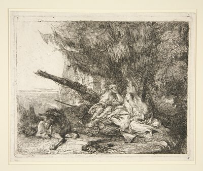 Il riposo durante la fuga in Egitto, dalla serie Idee pittoresche sopra la fuga in Egitto da Giovanni Domenico Tiepolo