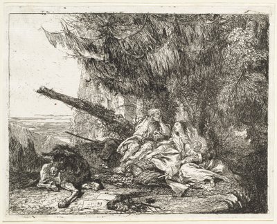 Il riposo durante la fuga, con la Sacra Famiglia sotto un albero da Giovanni Domenico Tiepolo