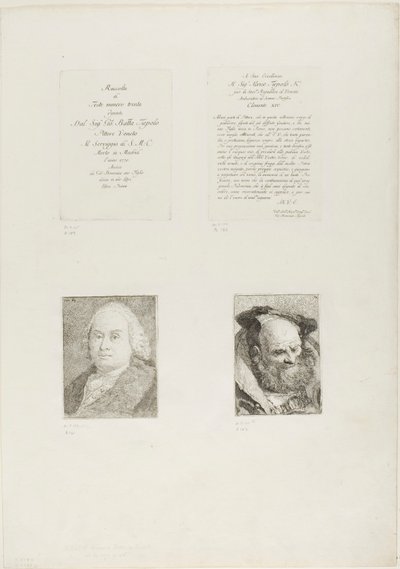 Pagina del titolo, dedica, ritratto di Giambattista Tiepolo, vecchio barbuto da Giovanni Domenico Tiepolo