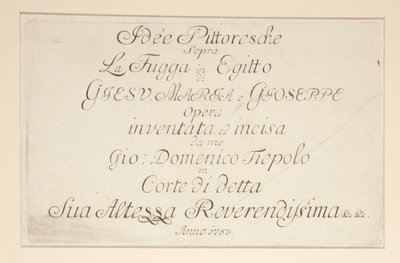 Pagina del titolo, dalla serie Idee pittoresche sopra la fuga in Egitto da Giovanni Domenico Tiepolo