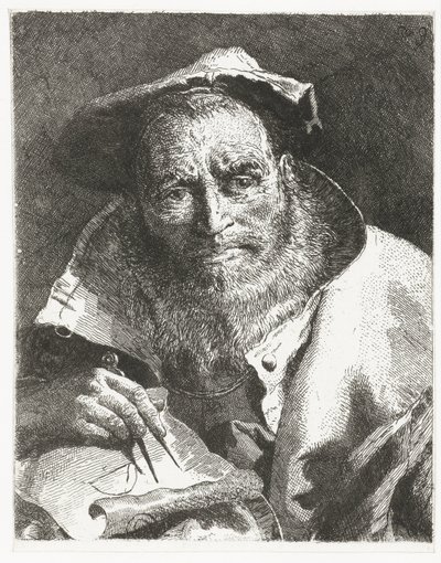 Scienziato con berretto in testa e compasso in mano (Collezione di teste) da Giovanni Domenico Tiepolo