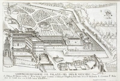 Vista dei Giardini del Belvedere nel Palazzo Papale, Vaticano da Giovanni Domenico de
