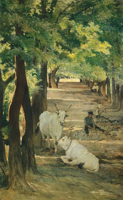 Viale con buoi e spaccapietre da Giovanni Fattori