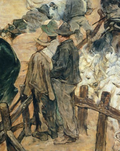 Marchiatura dei giovani tori in Maremma (dettaglio) da Giovanni Fattori