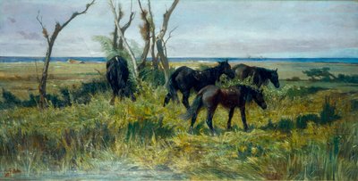 Pascolo in Maremma. Cavalli al pascolo, c.1872 da Giovanni Fattori