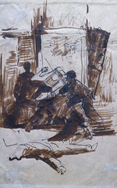 Soldati in azione in una casa da Giovanni Fattori