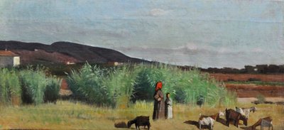 Due contadine con greggi nella campagna di Livorno da Giovanni Fattori