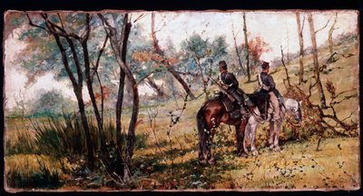 Due soldati a cavallo sotto gli alberi da Giovanni Fattori