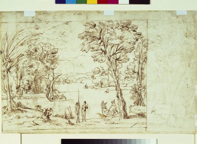Paesaggio con figure su una riva del fiume da Giovanni Francesco Grimaldi