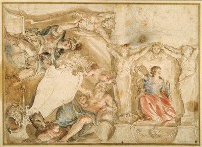 Decorazione allegorica per un angolo di un soffitto a volta da Giovanni Francesco Romanelli