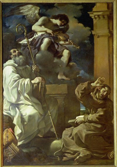 San Francesco (1182-1226) in estasi e San Benedetto (480-527) con un angelo musicista, 1620 da Giovanni Francesco Barbieri