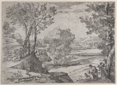 Una famiglia seduta vicino a un fiume, 1643 da Giovanni Francesco Grimaldi