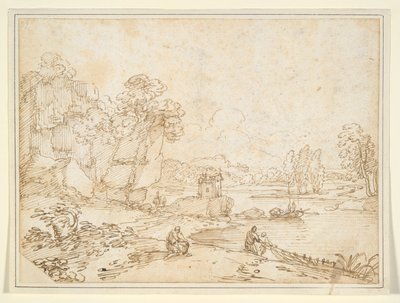 Scogliere al fiume con pescatori da Giovanni Francesco Grimaldi